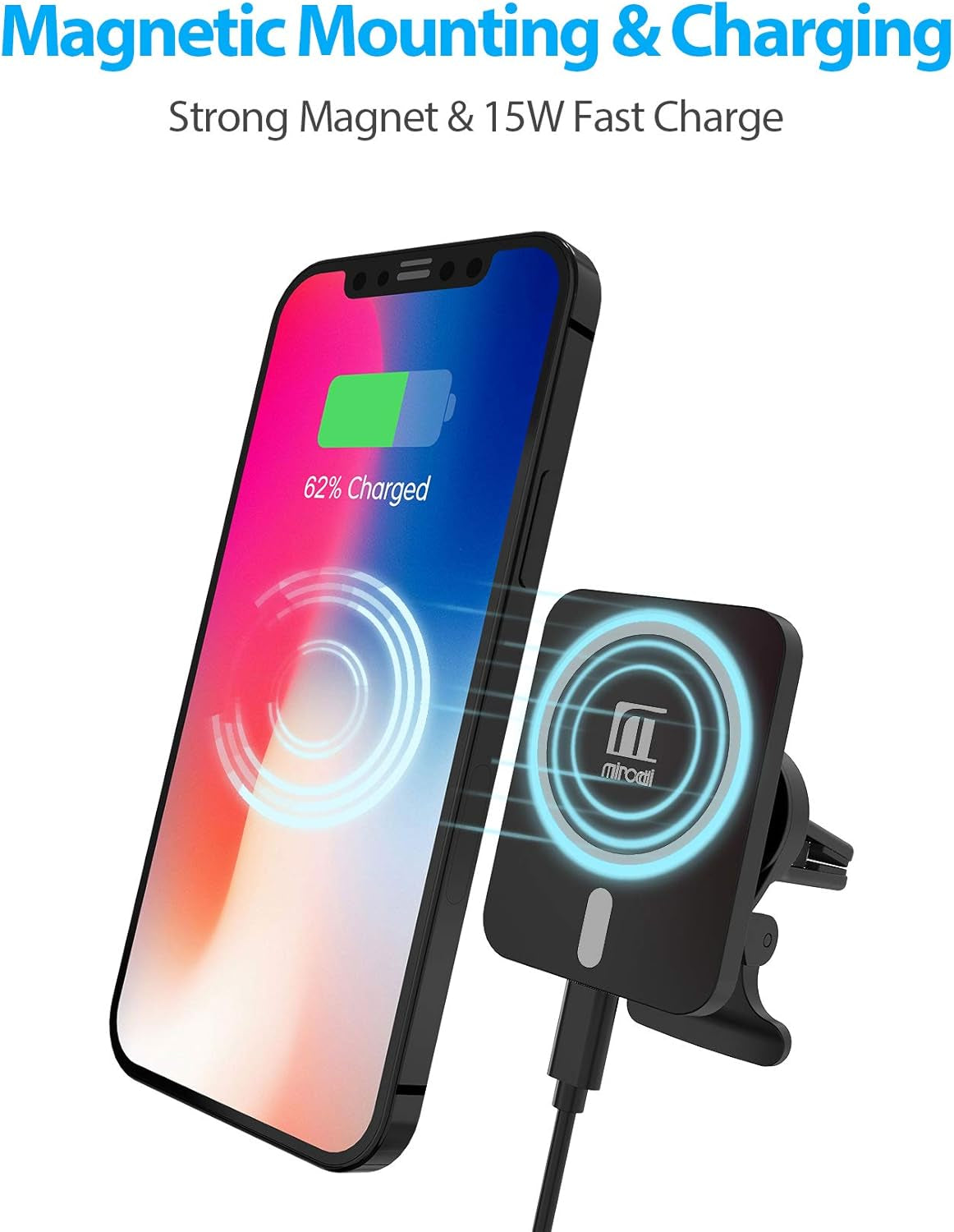 Magnetic Wireless Car Charger, for the New Iphone 14, Iphone 13 and Iphone 12 Series, Magnetic Attachment, 15W Fast Charge, Black