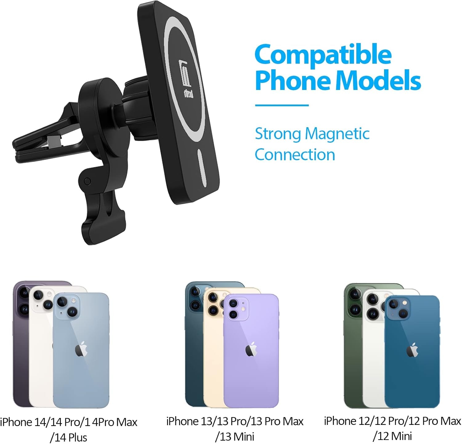 Magnetic Wireless Car Charger, for the New Iphone 14, Iphone 13 and Iphone 12 Series, Magnetic Attachment, 15W Fast Charge, Black