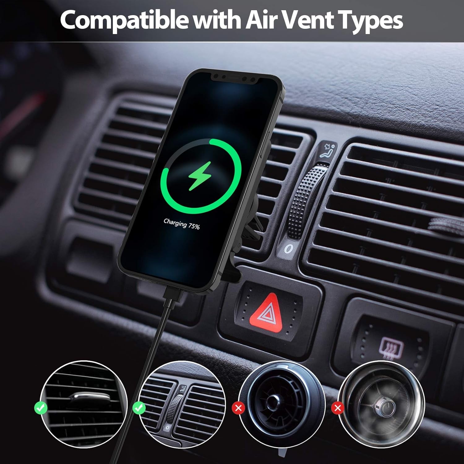 Magnetic Wireless Car Charger, for the New Iphone 14, Iphone 13 and Iphone 12 Series, Magnetic Attachment, 15W Fast Charge, Black