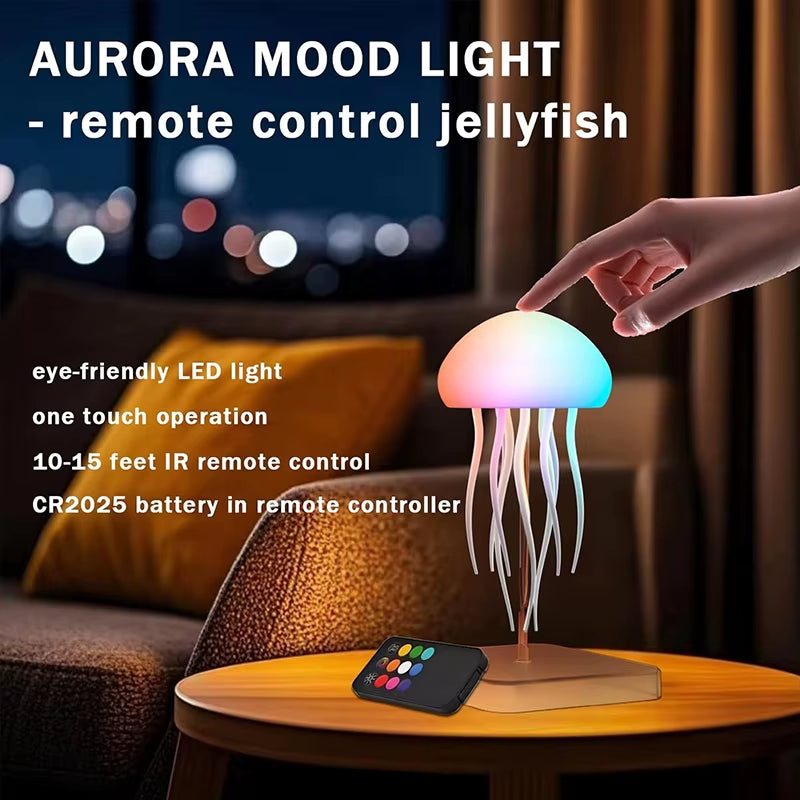 LED Jellyfish Lamp with 9 Tentacles 2 Working Modes Ultra Long Battery Life Colour Gradient Light Effects with Remote Control
